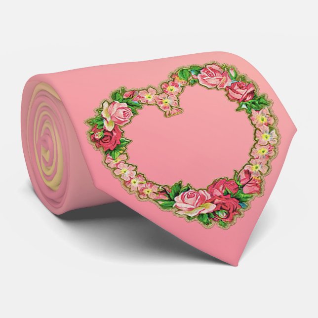 Milo Dale Pink & Yellow Flower Heart Men's Necktie (Rolled)