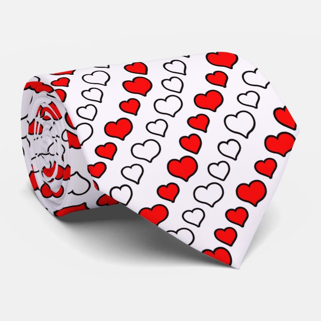 Milo Dale Red and White Hearts Men's Necktie (Rolled)