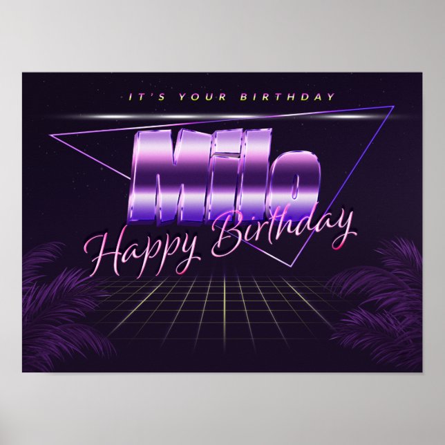 Milo Name First Name purla retro Poster Birthday (Front)