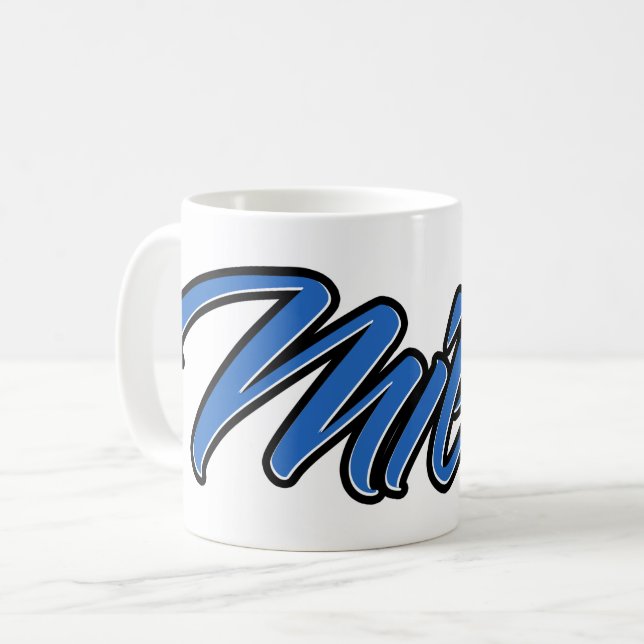 Milos first name name blue cup coffee cup (Front Left)