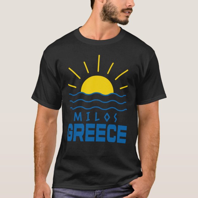 Milos Greece Sunshine And Sea Men's Black T-Shirt (Front)