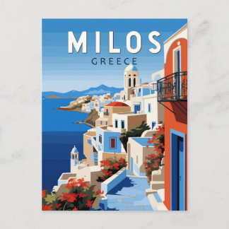 Milos Greece Travel Art Vintage Postcard