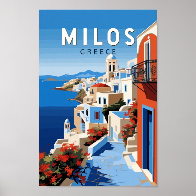 Milos Greece Travel Art Vintage Poster (Front)