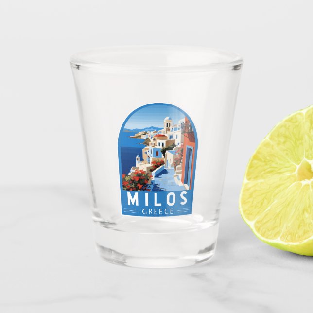Milos Greece Travel Art Vintage Shot Glass (Front)