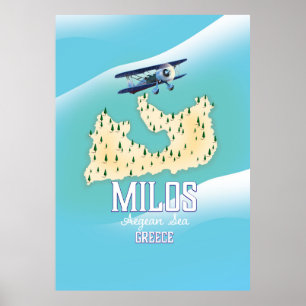 Milos,Greek island Map travel poster art.