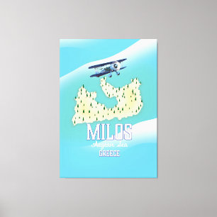 Milos,Greek island Map travel poster art. Canvas Print