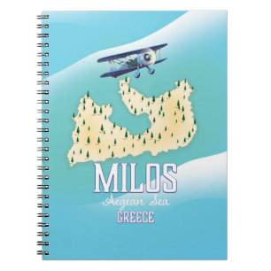 Milos,Greek island Map travel poster art. Notebook