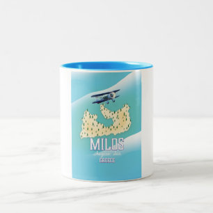 Milos,Greek island Map travel poster art. Two-Tone Coffee Mug