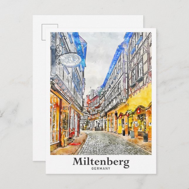 Miltenberg Germany Travel Watercolor Hand Drawn Postcard (Front/Back)