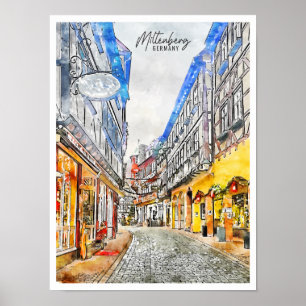 Miltenberg Germany vintage travel watercolor Poster