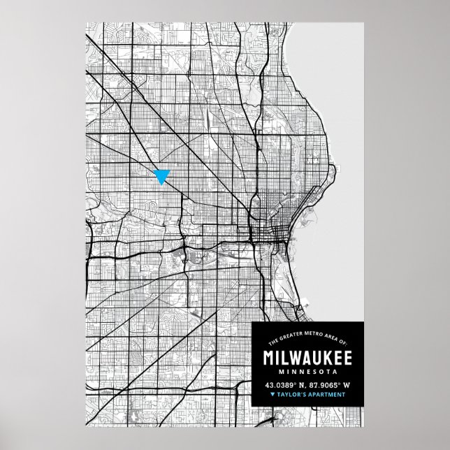 Milwaukee City Map + Mark Your Location  Poster (Front)