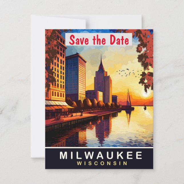Milwaukee City Skyline Retro wedding Invitation (Front)