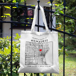Milwaukee Love Locator | City Map Wedding Welcome Tote Bag<br><div class="desc">A fun tote bag for a wedding or any other occasion taking place in the beautiful city of Milwaukee, Minnesota. This tote features an overhead map of the city centre inside a black-bordered box framer. On the top sits a short welcome greeting and the name of the city. On the...</div>