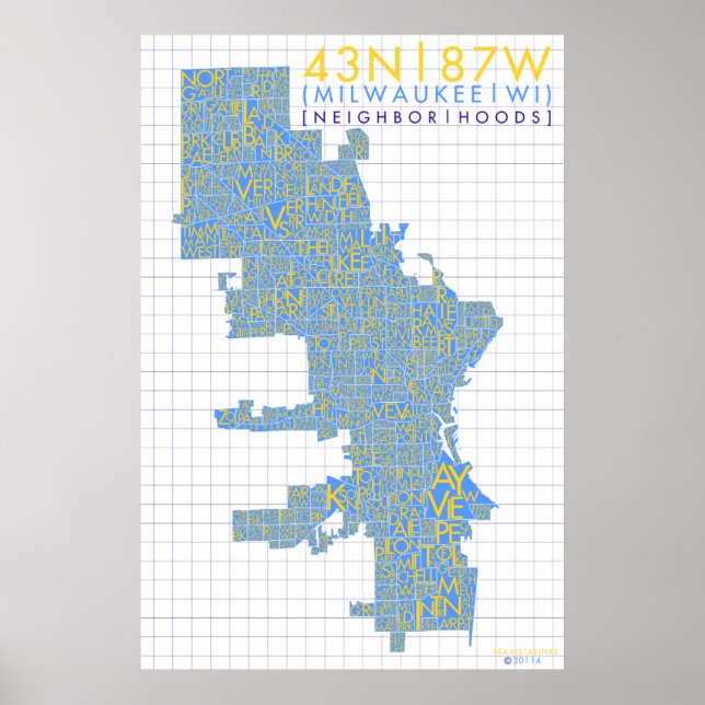 Milwaukee Neighbourhood Typography Map Poster (Front)