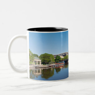 milwaukee riverfront and state street bridge Two-Tone coffee mug