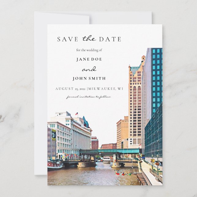 Milwaukee Skyline flat Save The Date Card (Front)