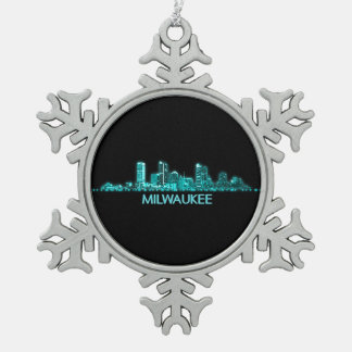 Milwaukee Skyline Snowflake Pewter Christmas Ornament