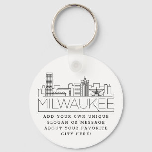 Milwaukee Stylized Skyline   Custom Slogan Key Ring