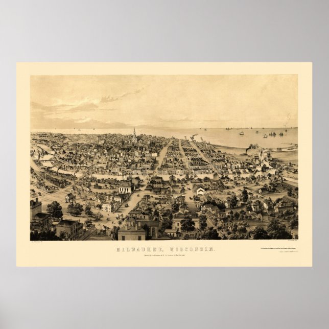 Milwaukee, WI Panoramic Map - 1854 Poster (Front)