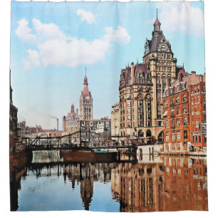 Milwaukee WI - River from Sycamore St, Milwaukee Shower Curtain