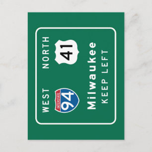 Milwaukee, WI Road Sign Postcard