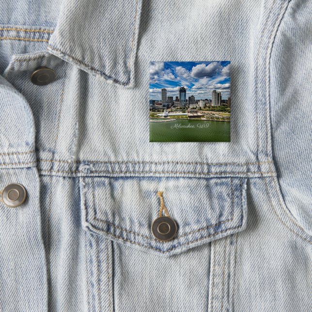 Milwaukee, Wisconsin cityscape photograph, 15 Cm Square Badge (In Situ)