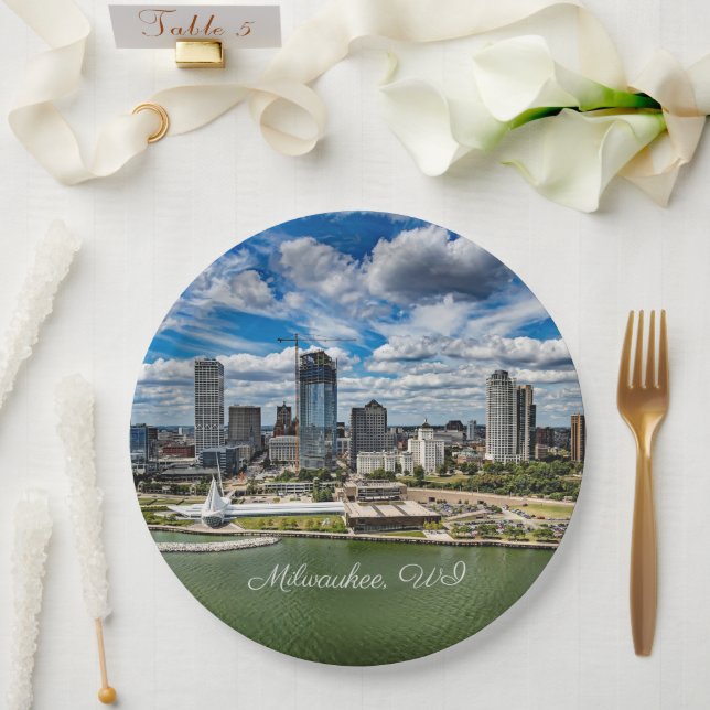 Milwaukee, Wisconsin cityscape photograph, Paper Plate (Wedding)