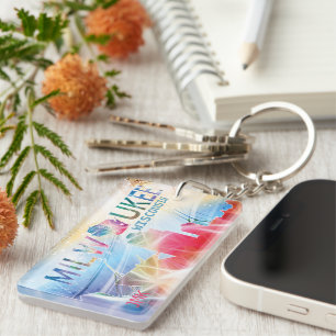 Milwaukee, Wisconsin - Colorful Design Key Ring