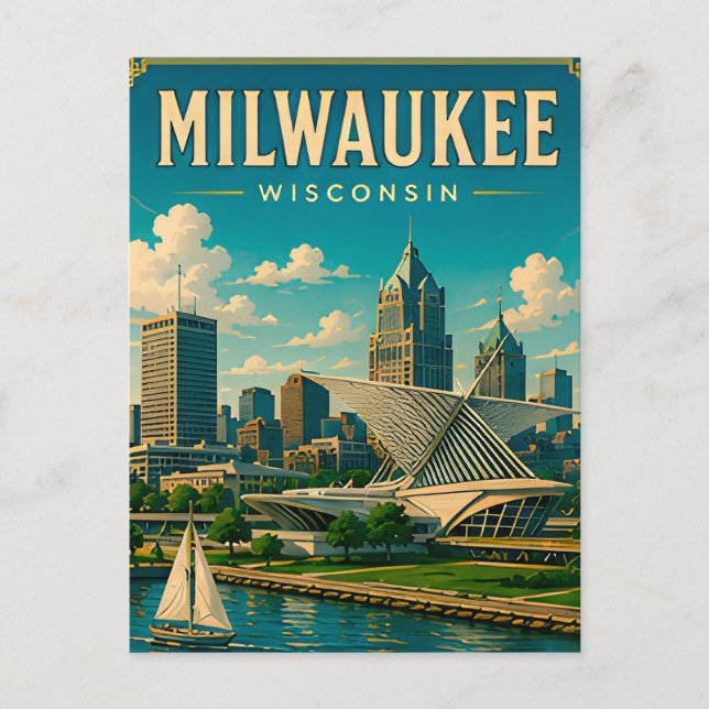 ⛵ Milwaukee Wisconsin Lakefront Skyline Postcard (Front)