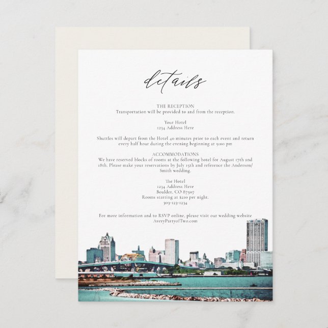 MILWAUKEE WISCONSIN Skyline Travel Details Card (Front/Back)