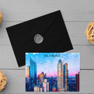Milwaukee Wisconsin Watercolor Cityscape Travel Postcard