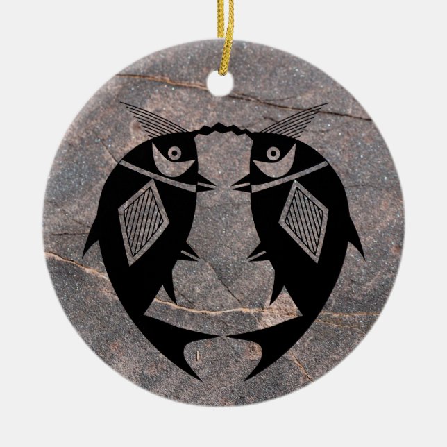 mimbres Pottery Design Ceramic Tree Decoration (Front)