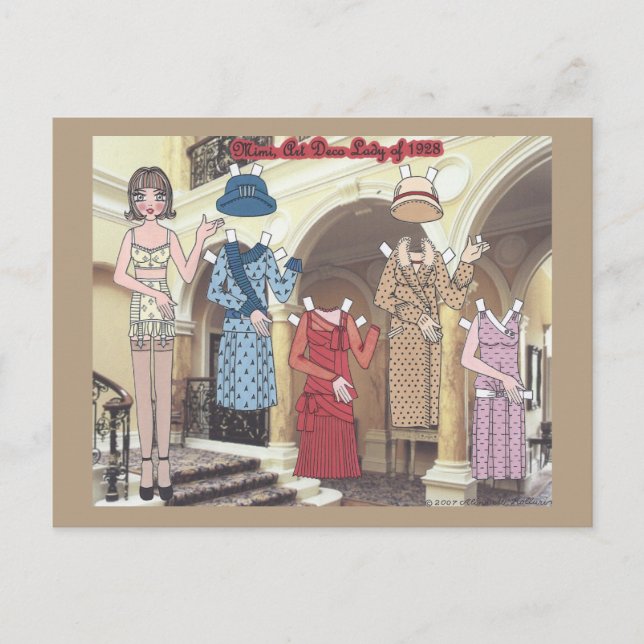 Mimi, Art Deco Lady of 1928 Paper Doll Postcard (Front)