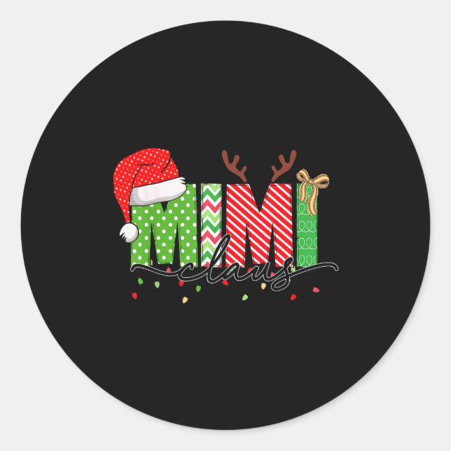 Mimi Claus Christmas Lights Pajama Family Matching Classic Round Sticker (Front)
