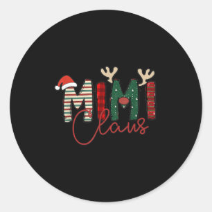Mimi Claus Christmas Santa Hat Reindeer Grandma Gr Classic Round Sticker