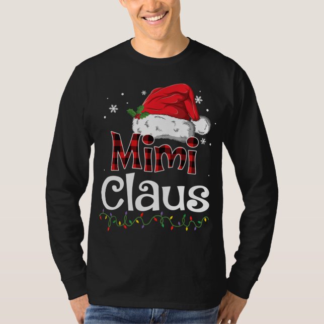 Mimi Claus Santa Hat Red Plaid Buffalo Christmas P T-Shirt (Front)