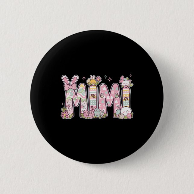 Mimi Easter Coquette Bow Happy Easter Bunny Rabbit 6 Cm Round Badge (Front)