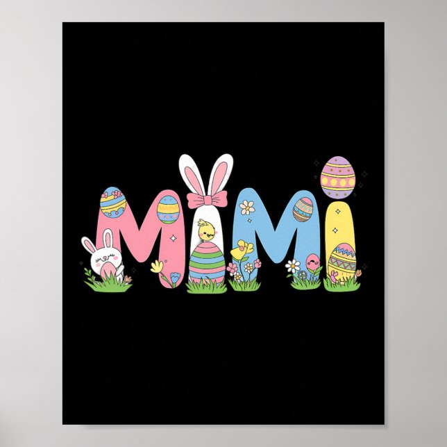 Mimi Easter Coquette Bow Happy Easter Bunny Rabbit Poster (Front)