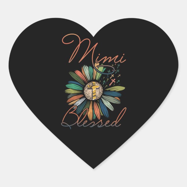 Mimi Gift | Mimi Blessed Flower Colourful Heart Sticker (Front)