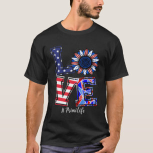 Mimi Life 4th Of July Love Sunflower Patriotic Ame T-Shirt