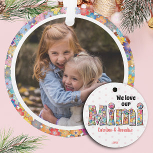 Mimi Love Pink Green Flowers Chic Christmas Photo Ornament