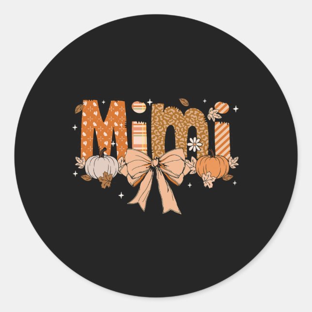 Mimi Pumpkin Fall Coquette Bow Thanksgiving Mum Wo Classic Round Sticker (Front)