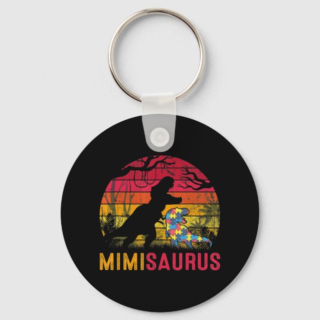 Mimi Saurus Rex Autism Awareness Funny Dinosaur T- Key Ring (Front)
