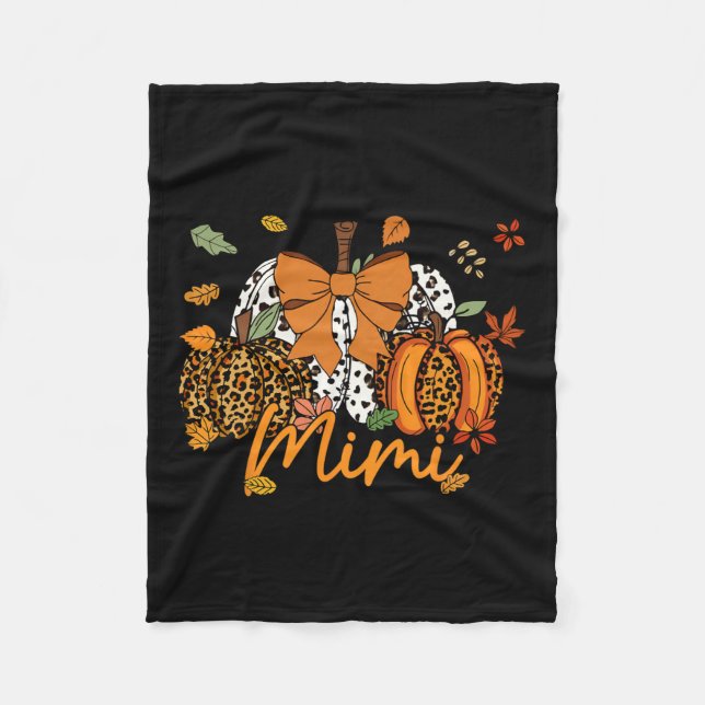 Mimi Thanksgiving Leopard Pumpkin Coquette Bow Mum Fleece Blanket (Front)