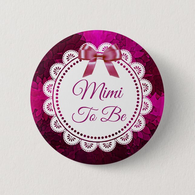 Mimi to be Magenta Bow Baby Shower button (Front)