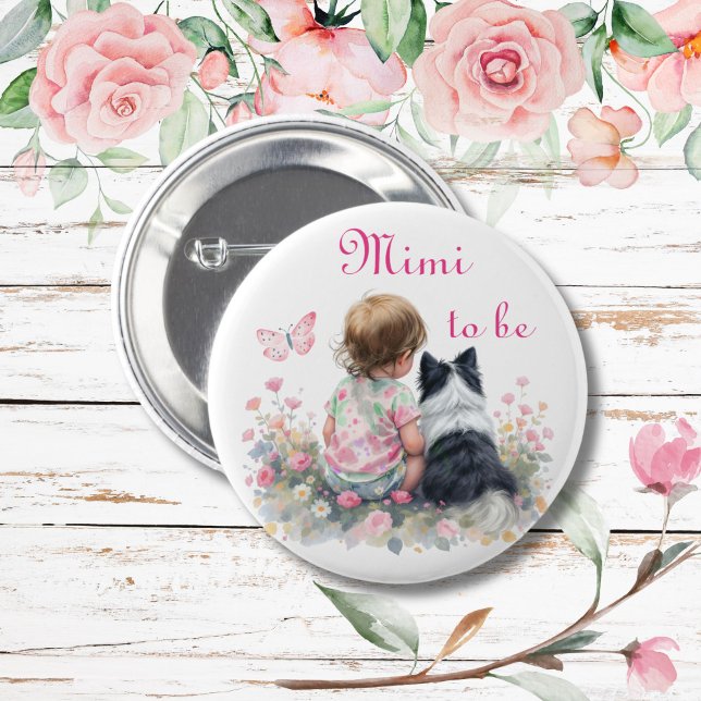 Mimi to be | Pink Baby and Puppy Baby Shower 6 Cm Round Badge (Creator Uploaded)