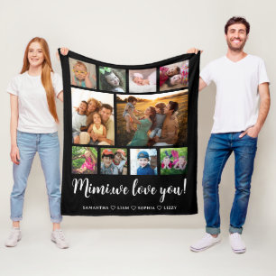  Mimi We Love You Grandkids 10 Photo Collage Black Fleece Blanket