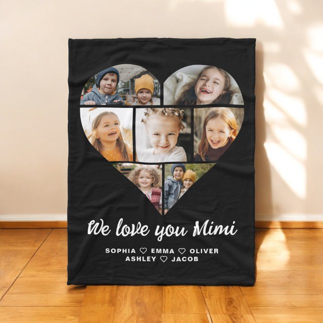 Mimi We Love you Heart Modern Photo Collage Fleece Blanket (Creator Uploaded)