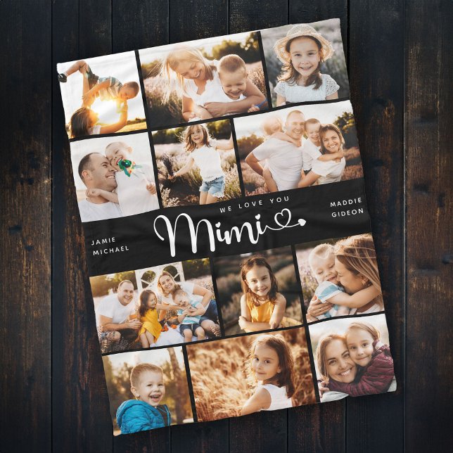 Mimi We Love you Hearts Modern Photo Collage Fleec Fleece Blanket (Creator Uploaded)