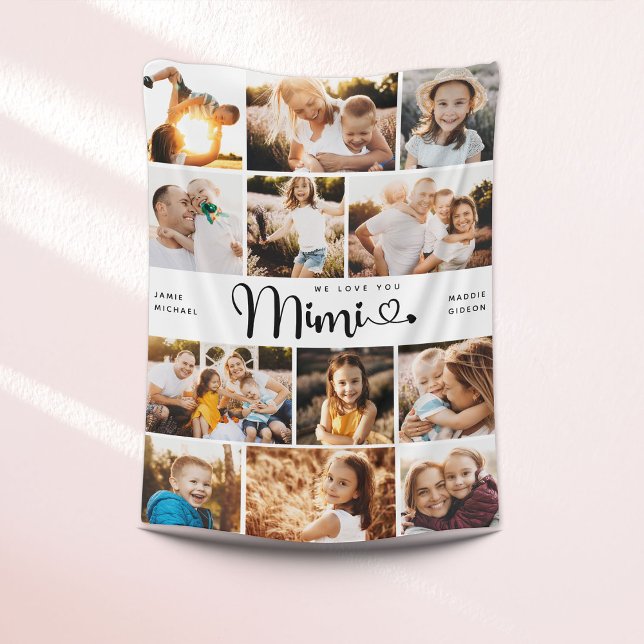 Mimi We Love you Hearts Modern Photo Collage Fleece Blanket (Creator Uploaded)